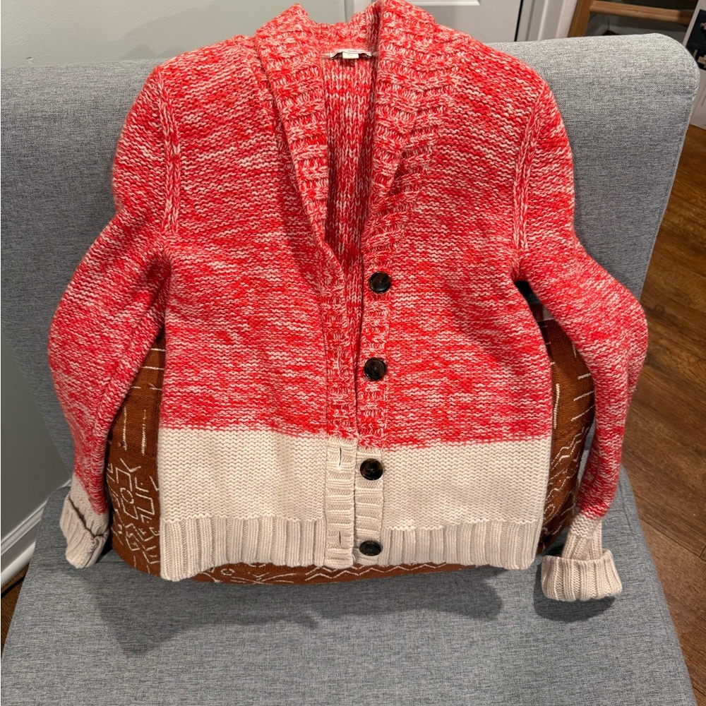 GAP Red and Cream Chunky Knit Cardigan